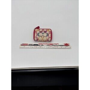 Coach wallet zip brown small multicolor with pink trim